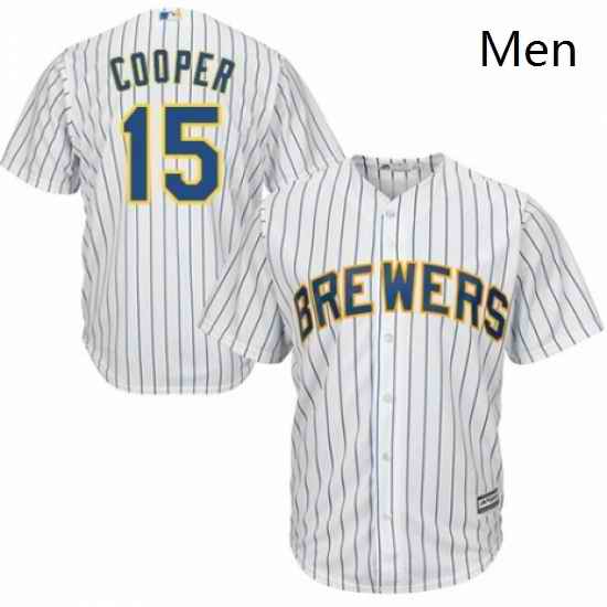 Mens Majestic Milwaukee Brewers 15 Cecil Cooper Replica White Home Cool Base MLB Jersey